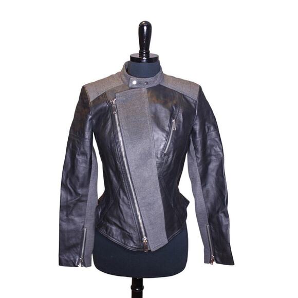 G.I.L.I. Leather Moto Jacket Black Gray Size 2 - Picture 1 of 6